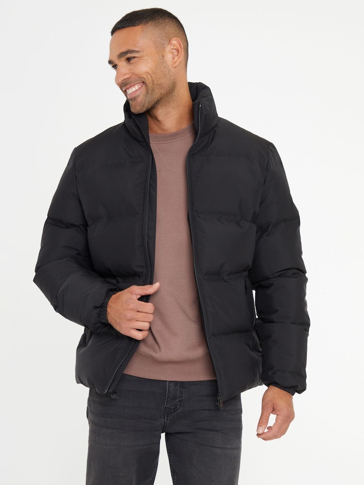 Threadbare Black Funnel Neck Puffer Jacket - Image 1 of 5