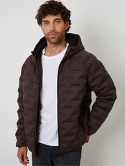 Threadbare Brown Hooded Quilted Jacket - Image 1 of 4