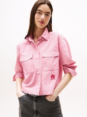 Tommy Jeans Red Crest Embroidery Relaxed Fit Cropped Shirt - Image 1 of 5