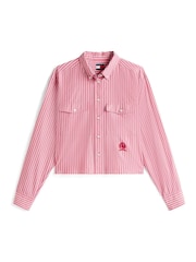 Tommy Jeans Red Crest Embroidery Relaxed Fit Cropped Shirt - Image 5 of 5