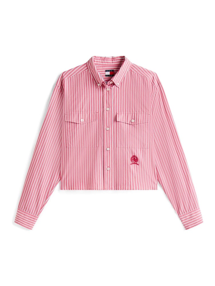 Tommy Jeans Red Crest Embroidery Relaxed Fit Cropped Shirt - Image 5 of 5