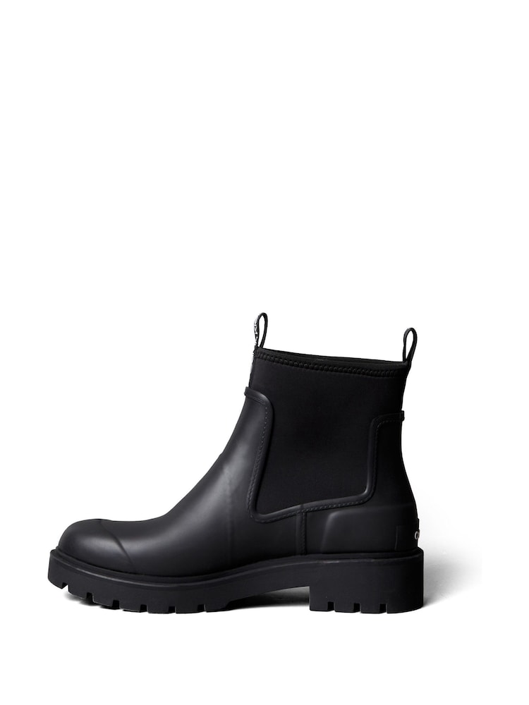 Calvin Klein Black Heeled Flexible Lug Sole Rain Boots - Image 2 of 6 Calvin Klein Black Heeled Flexible Lug Sole Rain Boots - Image 2 of 6