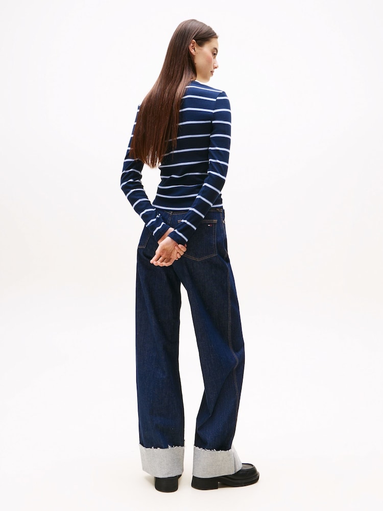 Tommy Jeans Blue Ribbed Slim Long Sleeve T-Shirt - Image 2 of 5
