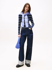 Tommy Jeans Blue Ribbed Slim Long Sleeve T-Shirt - Image 3 of 5