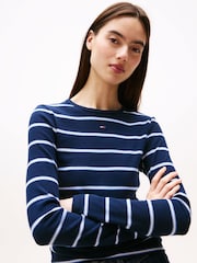 Tommy Jeans Blue Ribbed Slim Long Sleeve T-Shirt - Image 4 of 5