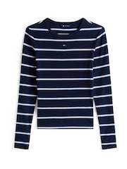 Tommy Jeans Blue Ribbed Slim Long Sleeve T-Shirt - Image 5 of 5