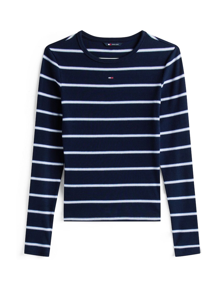 Tommy Jeans Blue Ribbed Slim Long Sleeve T-Shirt - Image 5 of 5