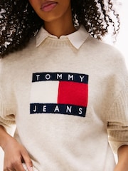 Tommy Jeans Cream Flag Relaxed Mélange Jumper - Image 4 of 5
