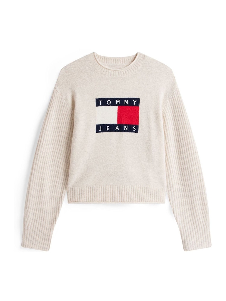 Tommy Jeans Cream Flag Relaxed Mélange Jumper - Image 5 of 5