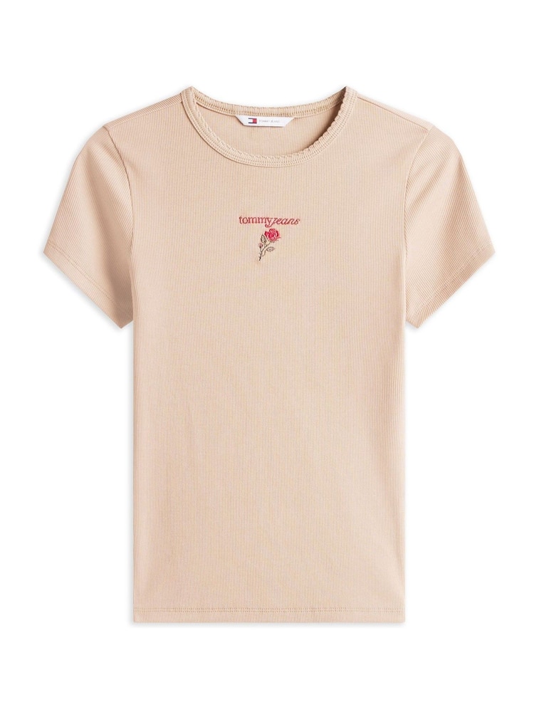 Tommy Jeans Brown Logo Embroidery Slim T-Shirt - Image 5 of 5 Tommy Jeans Brown Logo Embroidery Slim T-Shirt - Image 5 of 5