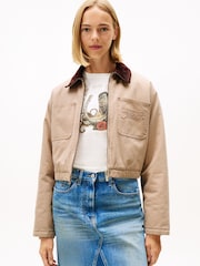 Tommy Jeans Brown Logo Appliqué Padded Cropped Coach Jacket - Image 1 of 5