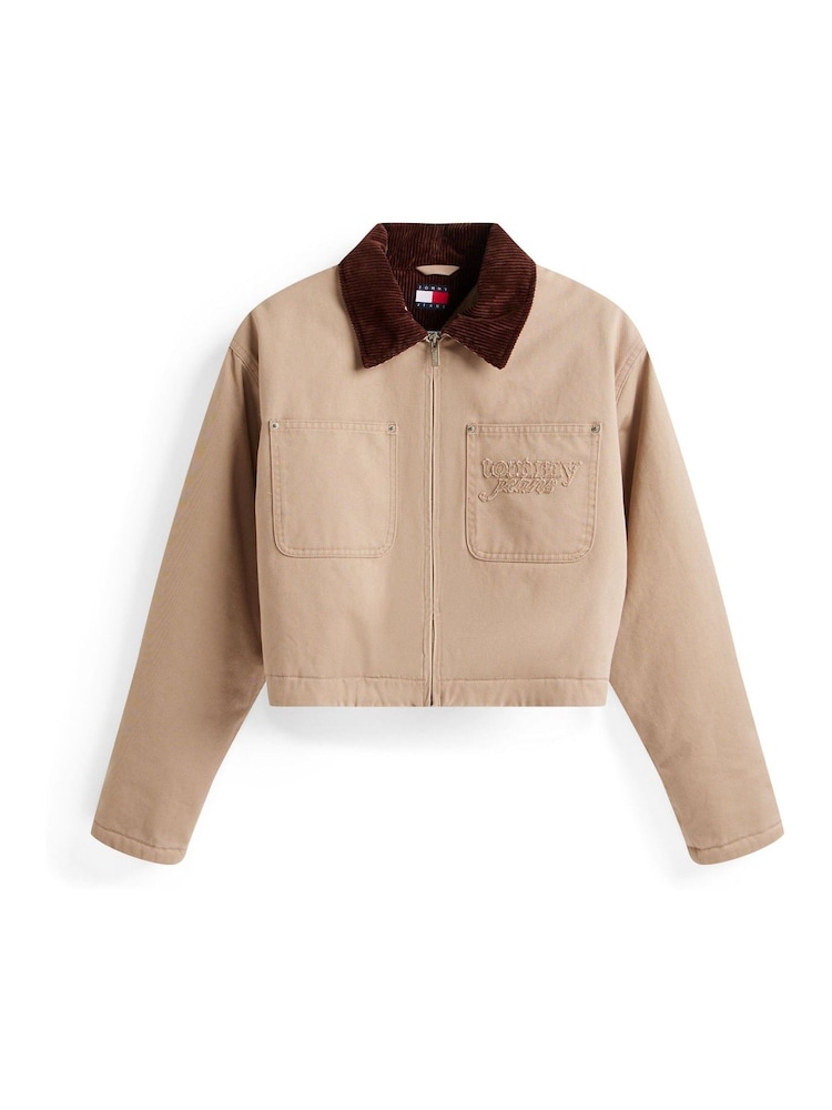 Tommy Jeans Brown Logo Appliqué Padded Cropped Coach Jacket - Image 5 of 5