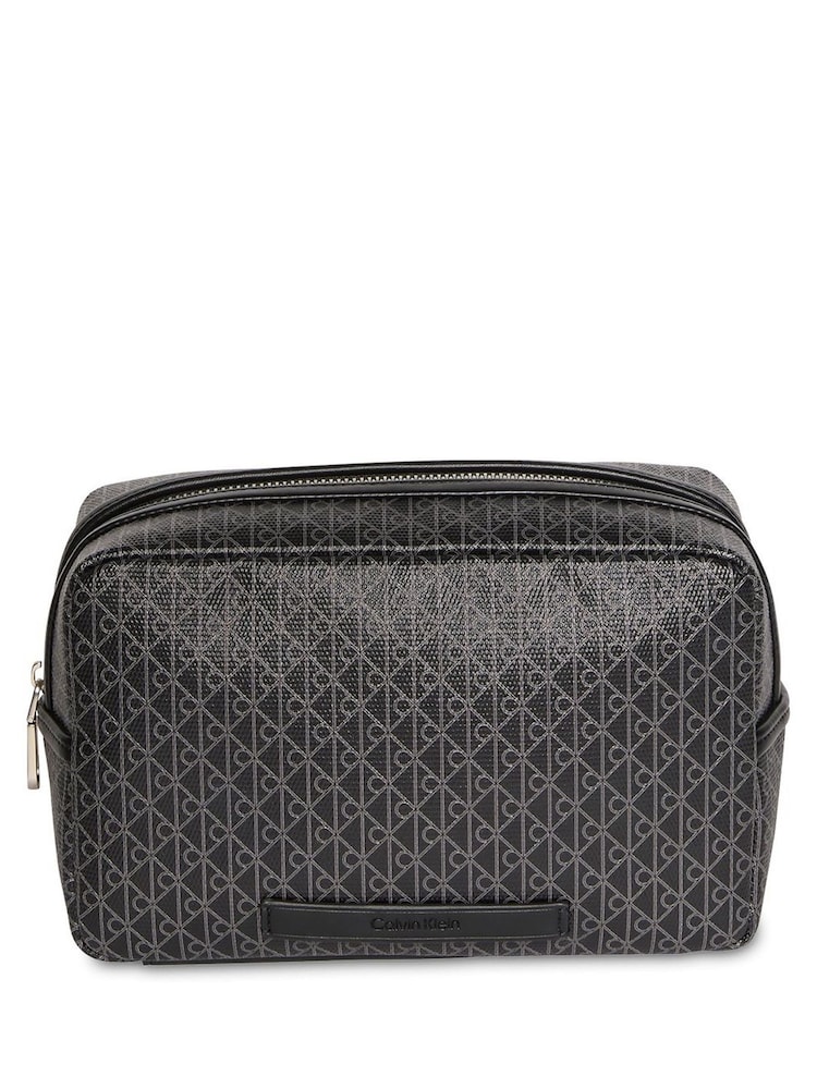 Calvin Klein Black Allover Monogram Logo Zip Dopp Kit Wash Bag - Image 1 of 2 Calvin Klein Black Allover Monogram Logo Zip Dopp Kit Wash Bag - Image 1 of 2