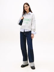 Tommy Jeans Grey Varsity Logo V-Neck Jumper With Wool - Image 3 of 5