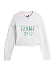 Tommy Jeans Grey Varsity Logo V-Neck Jumper With Wool - Image 5 of 5