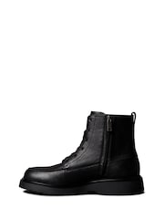 Calvin Klein Black Leather Apron Toe Lace-Up Zip Boots - Image 2 of 6