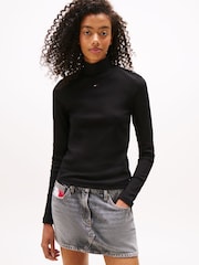 Tommy Jeans Black Mock Neck Long Sleeve Top - Image 1 of 6