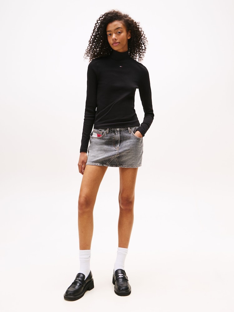 Tommy Jeans Black Mock Neck Long Sleeve Top - Image 2 of 6 Tommy Jeans Black Mock Neck Long Sleeve Top - Image 2 of 6