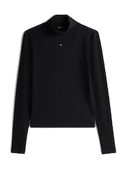 Tommy Jeans Black Mock Neck Long Sleeve Top - Image 5 of 6