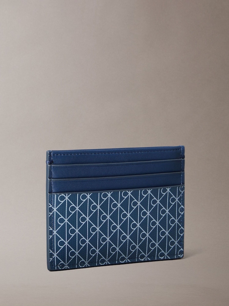 Calvin Klein Blue Allover Monogram Logo Card Holder - Image 2 of 4 Calvin Klein Blue Allover Monogram Logo Card Holder - Image 2 of 4