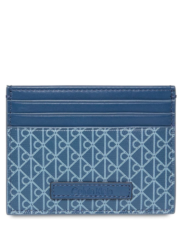 Calvin Klein Blue Allover Monogram Logo Card Holder - Image 4 of 4 Calvin Klein Blue Allover Monogram Logo Card Holder - Image 4 of 4