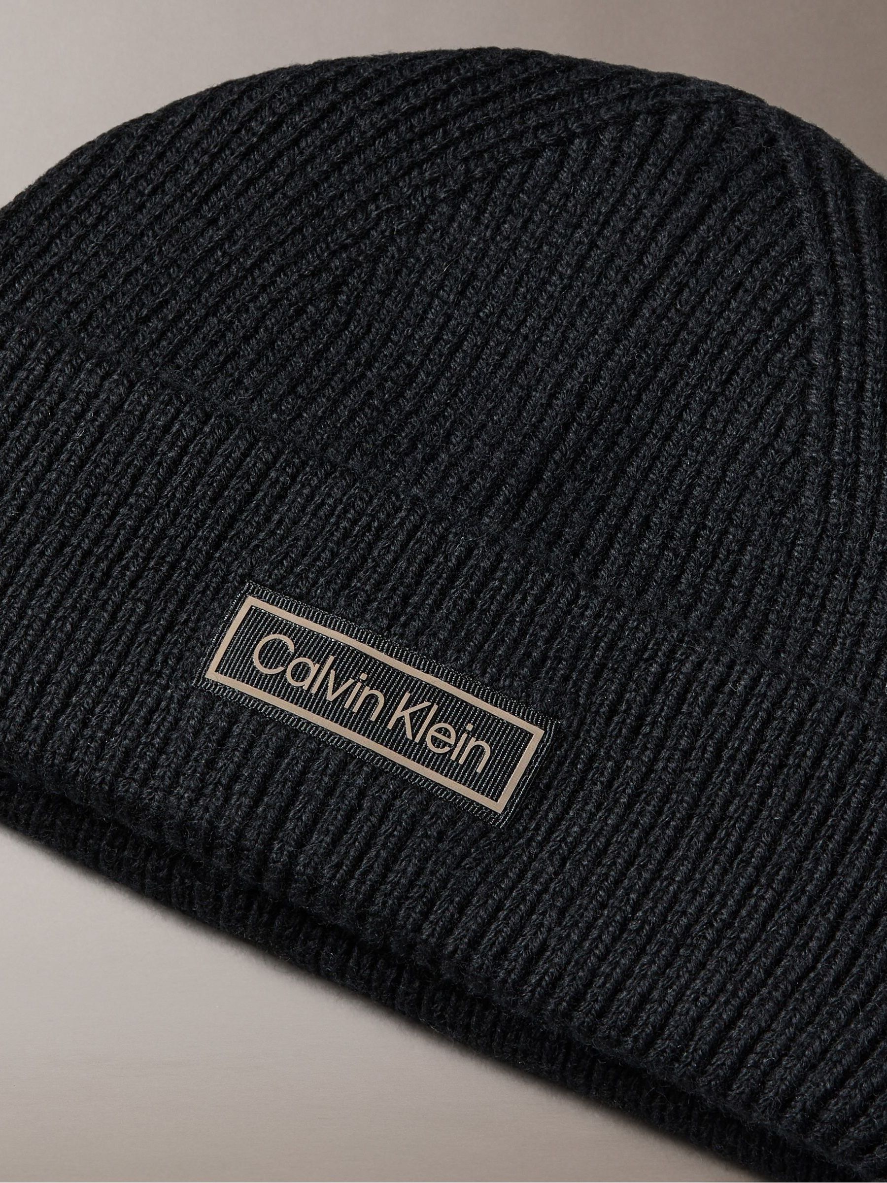 Buy Calvin Klein Black Wool Cashmere Blend Fisherman Beanie from