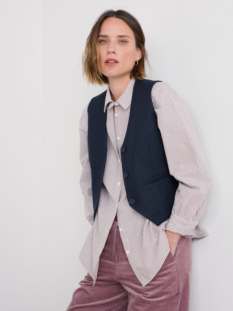 Seasalt Cornwall Blue Lowena V-Neck Wool-Blend Waistcoat - Image 2 of 4