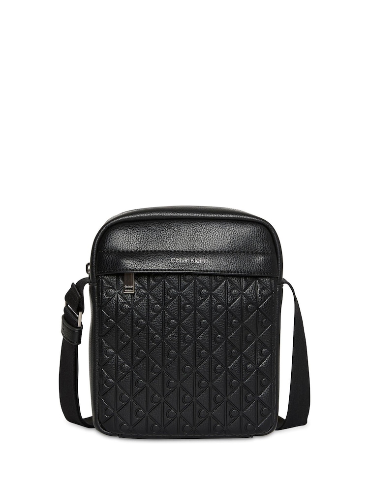 Calvin Klein Black Embossed Allover Monogram Reporter Bag - Image 1 of 2