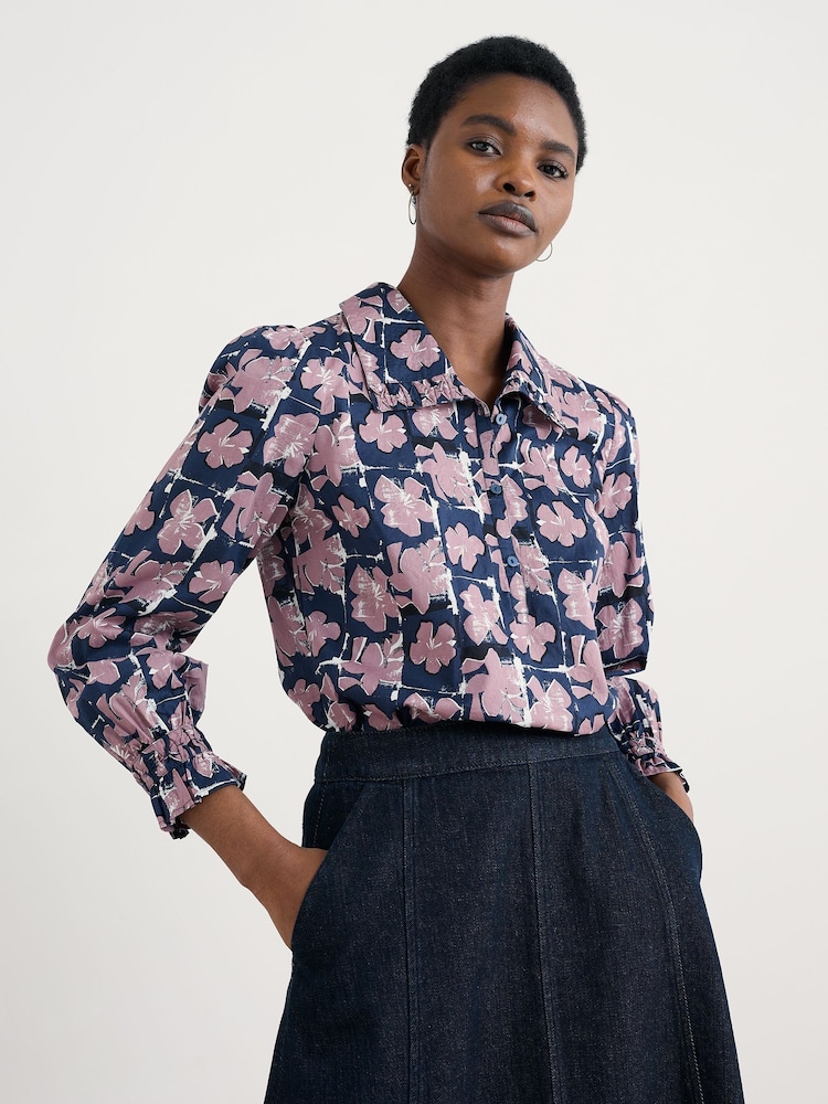 Seasalt Cornwall Blue Ysella V-Neck Collared Top - Image 1 of 5