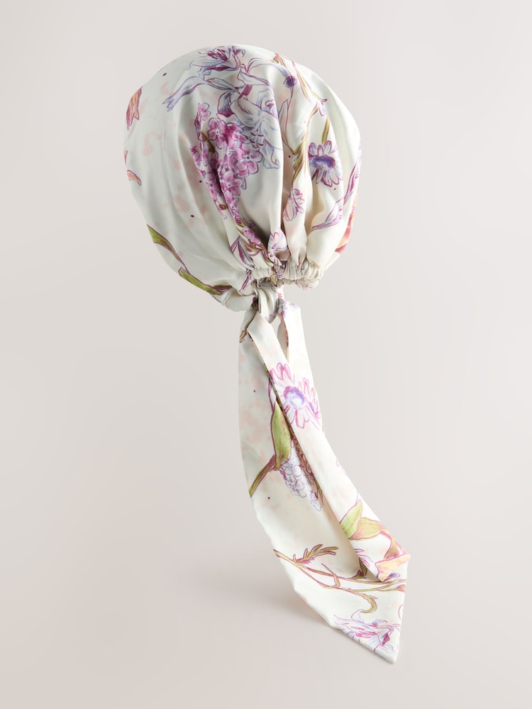 Ecru Floral Pre Tied Headscarf - Image 2 of 4