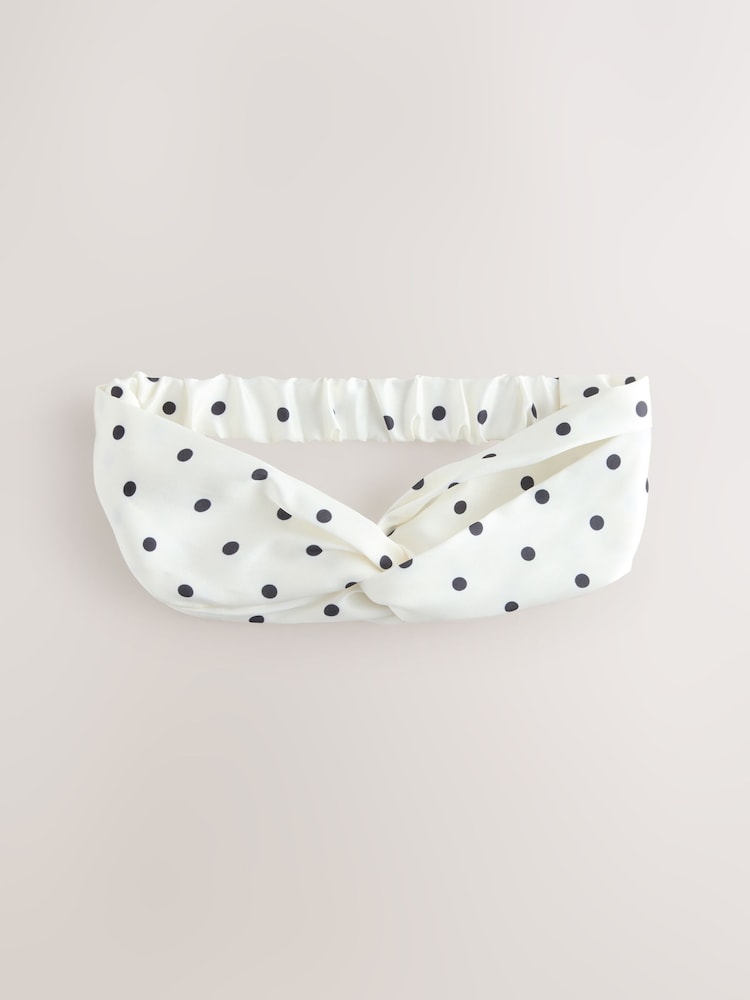 Black/Ecru Polka Dot Twist Detail Headband - Image 1 of 3