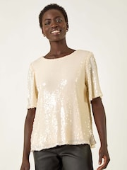 Roman White Sequin Embellished T-Shirt - Image 4 of 5