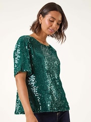 Roman Green Sequin Embellished T-Shirt - Image 1 of 5