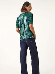 Roman Green Sequin Embellished T-Shirt - Image 2 of 5