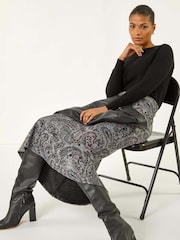 Roman Grey Paisley Print Stretch Midi Skirt - Image 2 of 5