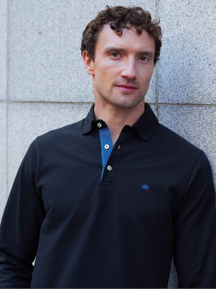 Mornarica - The Savile Row Company polo majica klasičnega kroja iz bombaža in pikeja z dolgimi rokavi - Slika 2 iz 2 Mornarica - The Savile Row Company polo majica klasičnega kroja iz bombaža in pikeja z dolgimi rokavi - Slika 2 iz 2