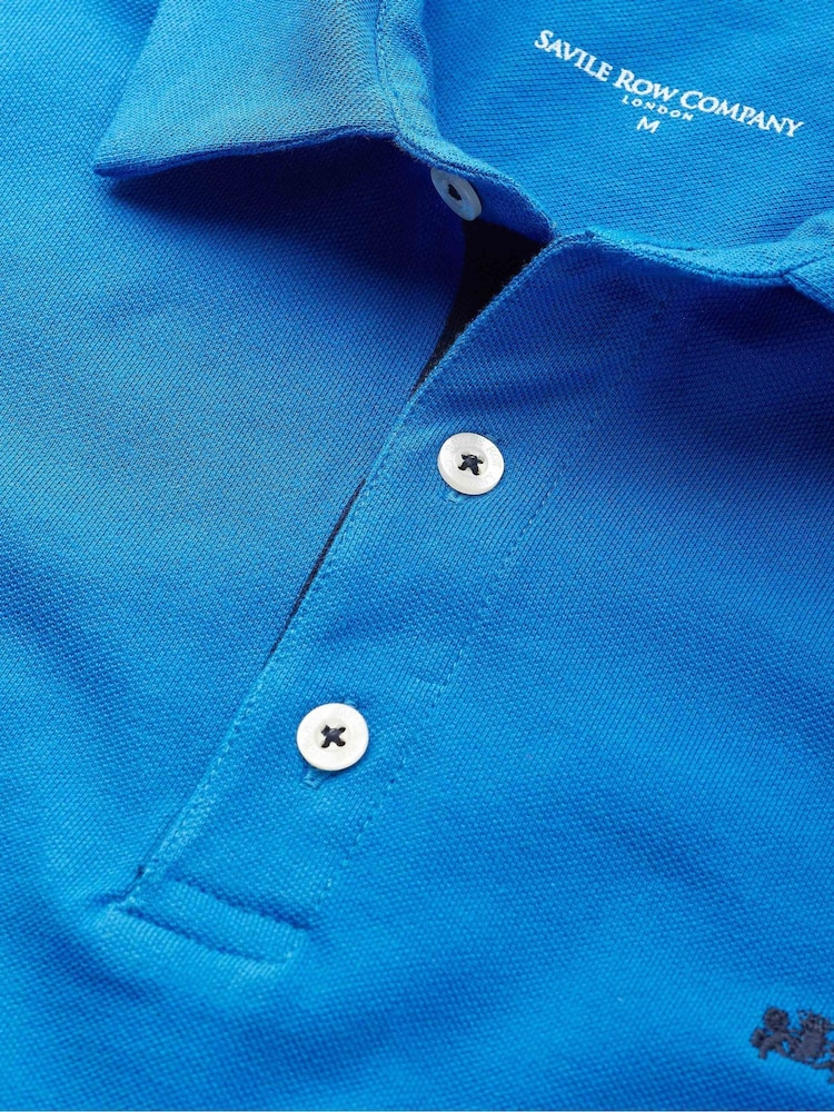 أزرق فاتح - قميص بولو كلاسيكي من القطن بيكيه بأكمام قصيرة من Savile Row Company - صورة 4 من 4 أزرق فاتح - قميص بولو كلاسيكي من القطن بيكيه بأكمام قصيرة من Savile Row Company - صورة 4 من 4