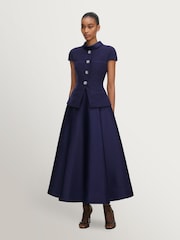 Self-Portrait Navy Boucle Taffeta Midi Dress - Image 2 of 5