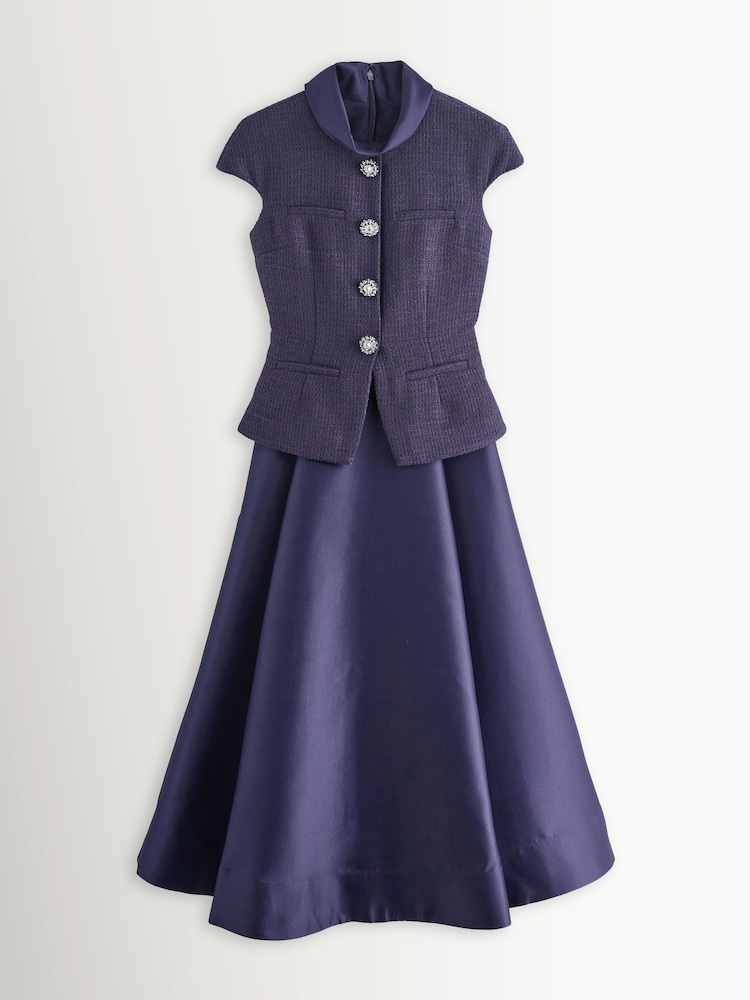 Self-Portrait Navy Boucle Taffeta Midi Dress - Image 5 of 5 Self-Portrait Navy Boucle Taffeta Midi Dress - Image 5 of 5