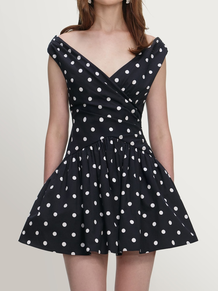 Self-Portrait Black Polka Dot Cotton Mini Dress - Image 4 of 4 Self-Portrait Black Polka Dot Cotton Mini Dress - Image 4 of 4