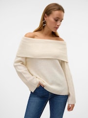 VERO MODA Cream Off Shoulder Long Sleeve Jumper - Image 1 of 5
