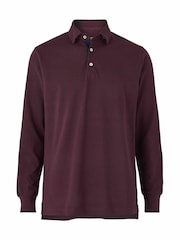 The Savile Row Company Red Classic Fit Cotton Pique Long Sleeve Polo Shirt - Image 4 of 5