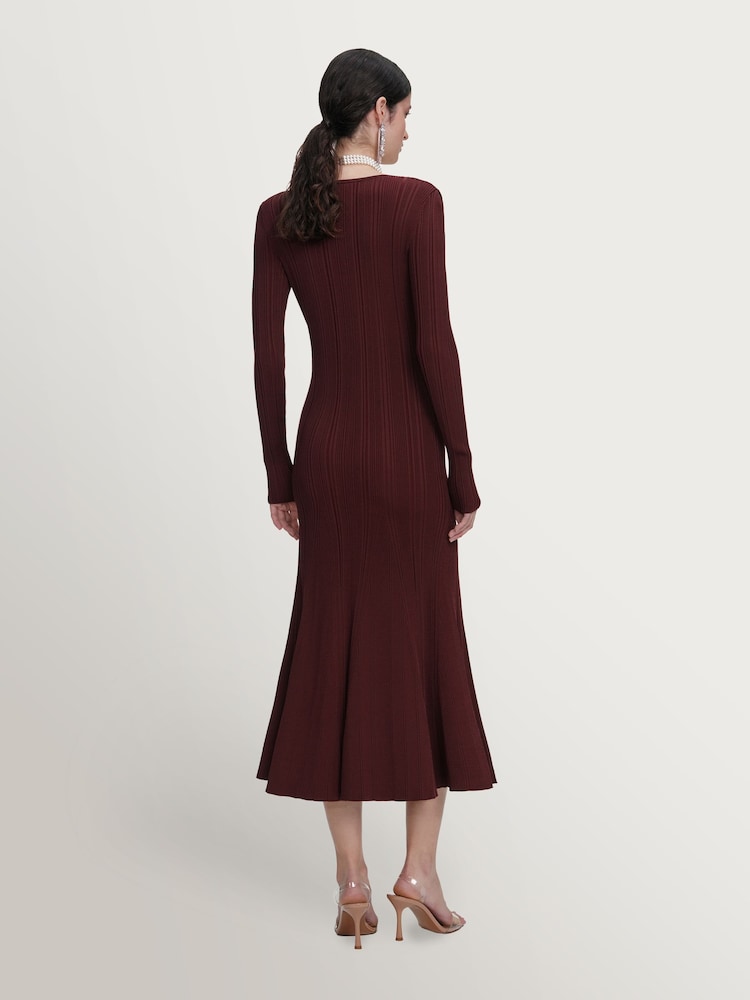 Self-Portrait Brown Contrast Lace Knit Midi Dress - Image 2 of 4 Self-Portrait Brown Contrast Lace Knit Midi Dress - Image 2 of 4