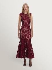 Self-Portrait Burgundy Guipure Lace Midi Dress - Image 1 of 5