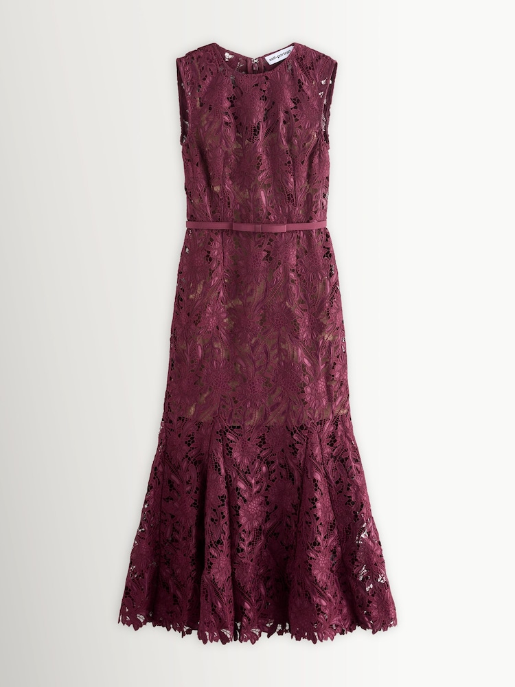 Self-Portrait Burgundy Guipure Lace Midi Dress - Image 7 of 7