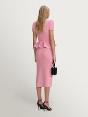 Self-Portrait Pink Peplum Knit Midi Dress - Image 2 of 5