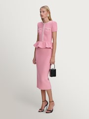 Self-Portrait Pink Peplum Knit Midi Dress - Image 3 of 5