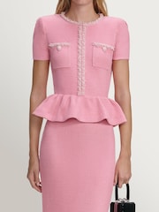 Self-Portrait Pink Peplum Knit Midi Dress - Image 4 of 5
