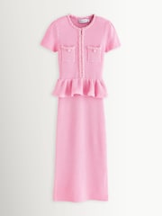 Self-Portrait Pink Peplum Knit Midi Dress - Image 5 of 5