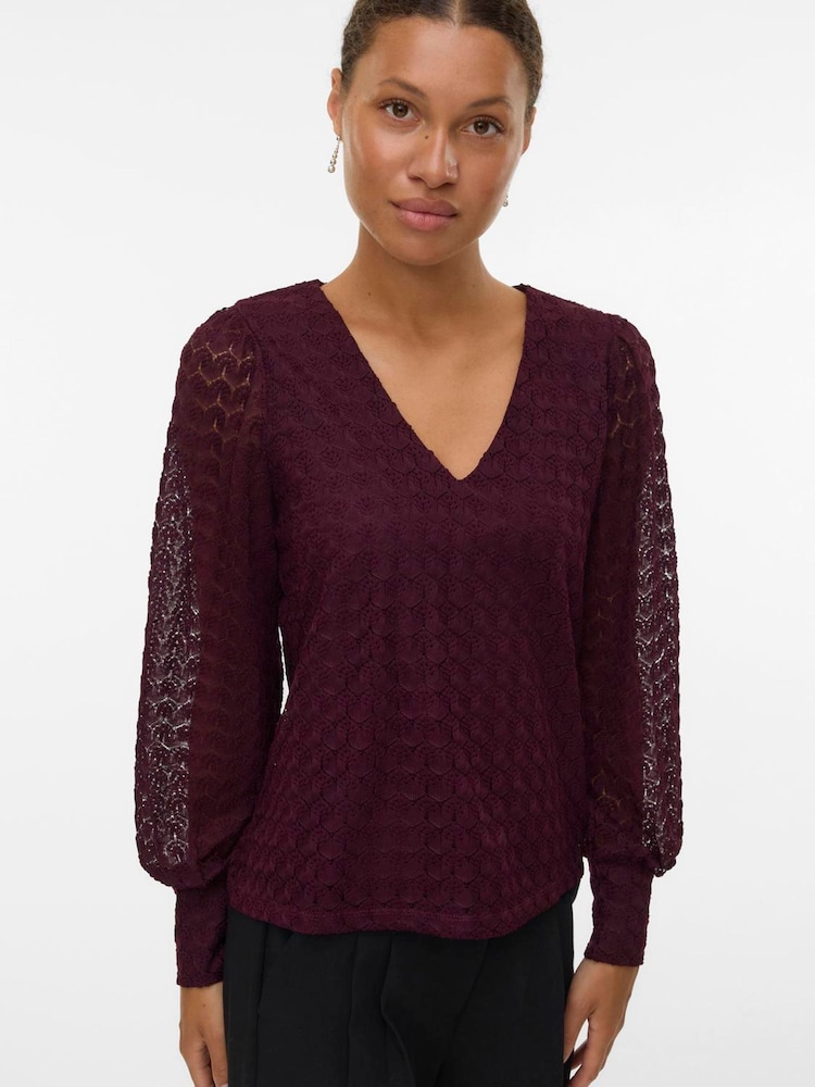 VERO MODA Red Lace High Neck Blouse - Image 1 of 4